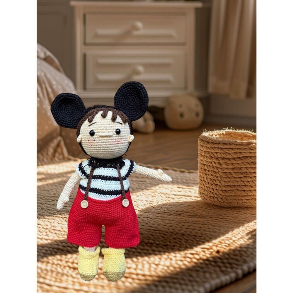 Handmade Crocheted Boy Doll with Mickey Mouse Ears – Handmade Collectible Toy - Picture 4 of 4